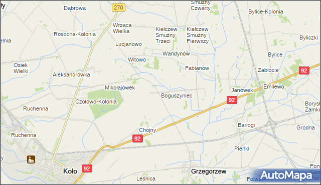 mapa Boguszyniec gmina Grzegorzew, Boguszyniec gmina Grzegorzew na mapie Targeo