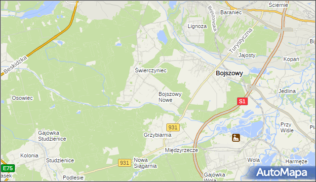 mapa Bojszowy Nowe, Bojszowy Nowe na mapie Targeo
