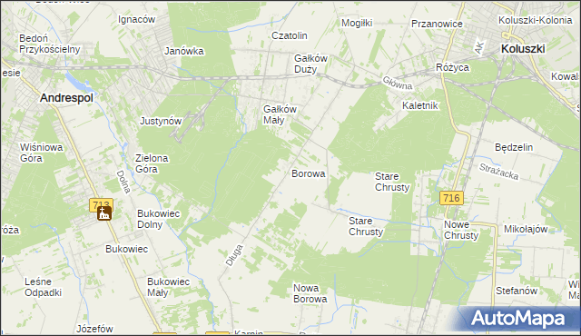 mapa Borowa gmina Koluszki, Borowa gmina Koluszki na mapie Targeo