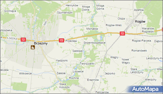 mapa Bronowice gmina Brzeziny, Bronowice gmina Brzeziny na mapie Targeo