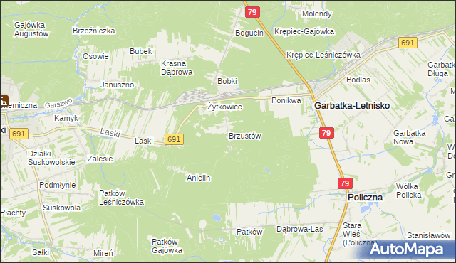 mapa Brzustów gmina Garbatka-Letnisko, Brzustów gmina Garbatka-Letnisko na mapie Targeo