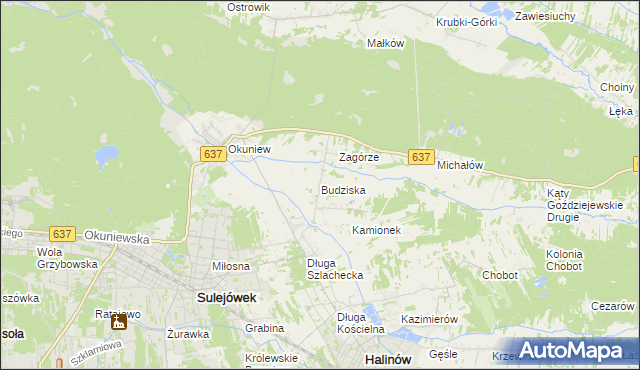 mapa Budziska gmina Halinów, Budziska gmina Halinów na mapie Targeo