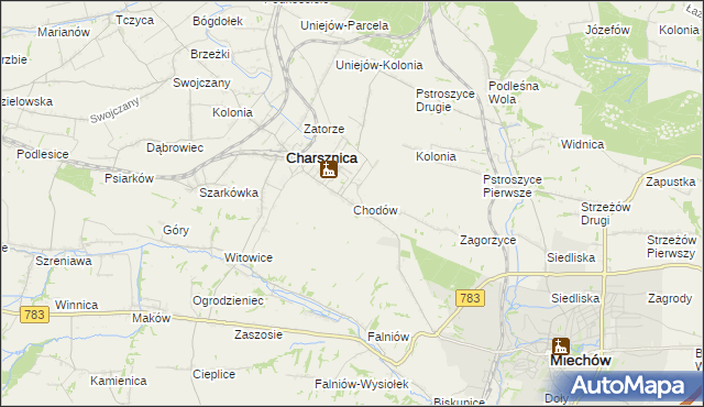 mapa Chodów gmina Charsznica, Chodów gmina Charsznica na mapie Targeo