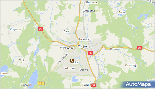 mapa Chojna powiat gryfiński, Chojna powiat gryfiński na mapie Targeo