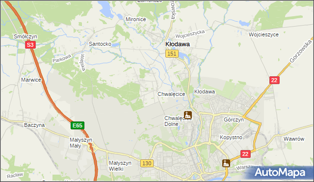 mapa Chwalęcice gmina Kłodawa, Chwalęcice gmina Kłodawa na mapie Targeo