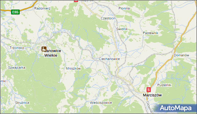 mapa Ciechanowice, Ciechanowice na mapie Targeo