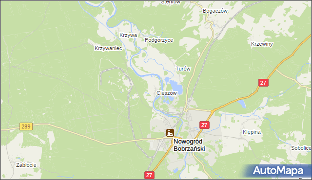 mapa Cieszów gmina Nowogród Bobrzański, Cieszów gmina Nowogród Bobrzański na mapie Targeo