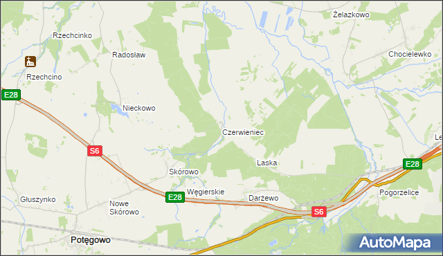 mapa Czerwieniec gmina Potęgowo, Czerwieniec gmina Potęgowo na mapie Targeo