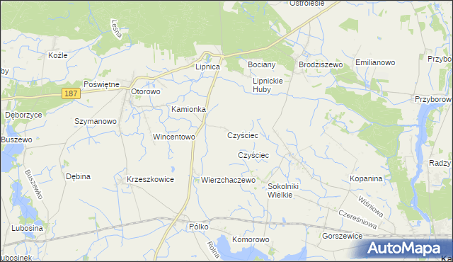 mapa Czyściec gmina Szamotuły, Czyściec gmina Szamotuły na mapie Targeo