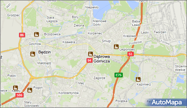 mapa Dąbrowa Górnicza, Dąbrowa Górnicza na mapie Targeo