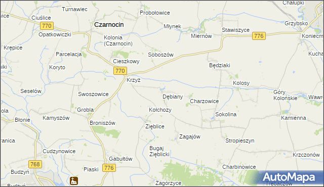 mapa Dębiany gmina Czarnocin, Dębiany gmina Czarnocin na mapie Targeo