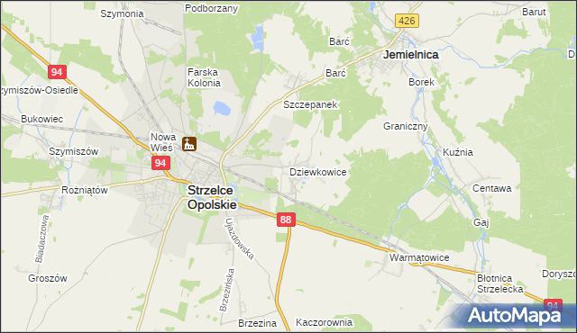 mapa Dziewkowice, Dziewkowice na mapie Targeo