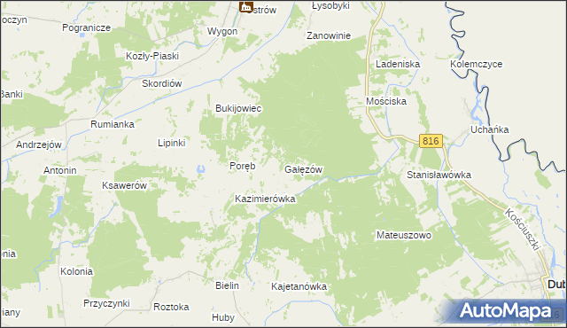 mapa Gałęzów gmina Żmudź, Gałęzów gmina Żmudź na mapie Targeo