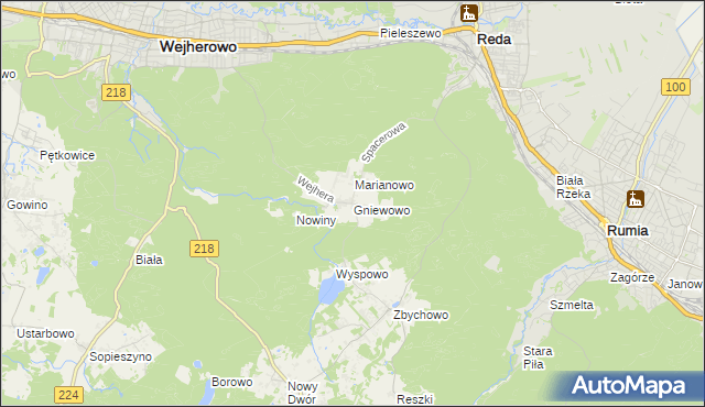 mapa Gniewowo gmina Wejherowo, Gniewowo gmina Wejherowo na mapie Targeo