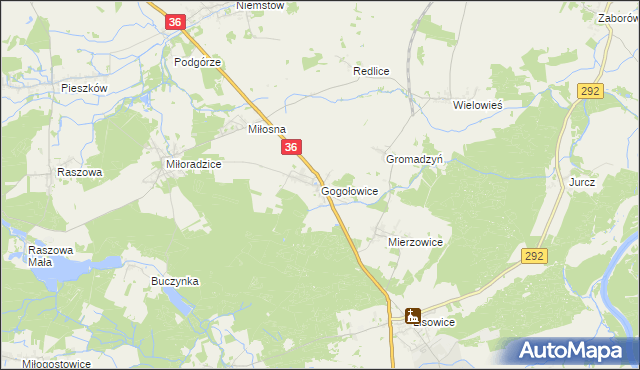 mapa Gogołowice gmina Lubin, Gogołowice gmina Lubin na mapie Targeo