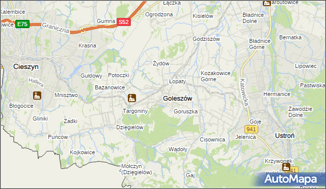 mapa Goleszów powiat cieszyński, Goleszów powiat cieszyński na mapie Targeo