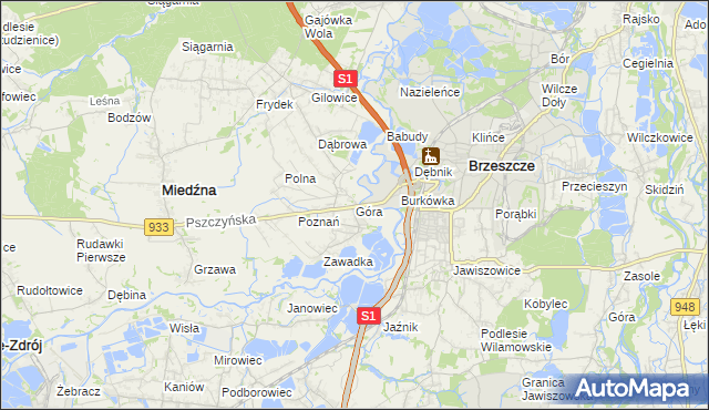 mapa Góra gmina Miedźna, Góra gmina Miedźna na mapie Targeo