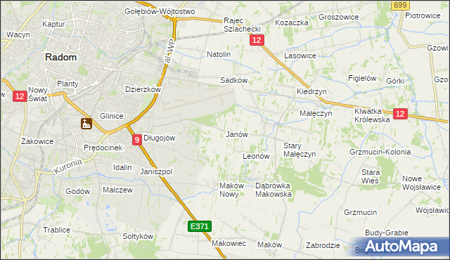 mapa Janów gmina Skaryszew, Janów gmina Skaryszew na mapie Targeo