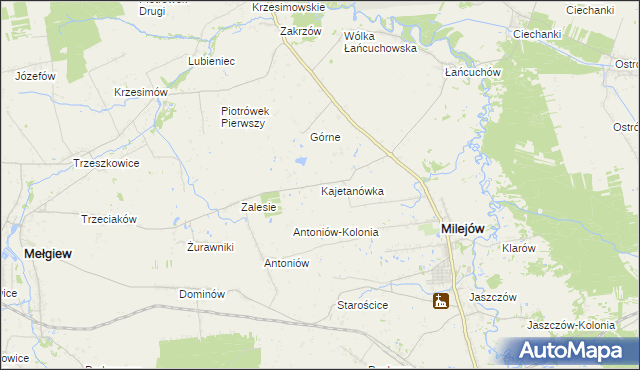 mapa Kajetanówka gmina Milejów, Kajetanówka gmina Milejów na mapie Targeo