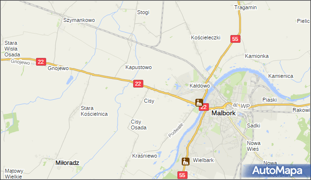 mapa Kałdowo gmina Malbork, Kałdowo gmina Malbork na mapie Targeo