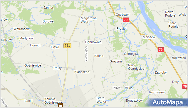 mapa Kalina gmina Warka, Kalina gmina Warka na mapie Targeo