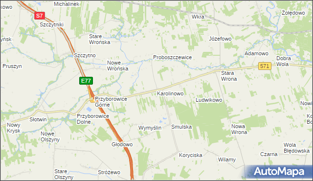 mapa Karolinowo gmina Załuski, Karolinowo gmina Załuski na mapie Targeo