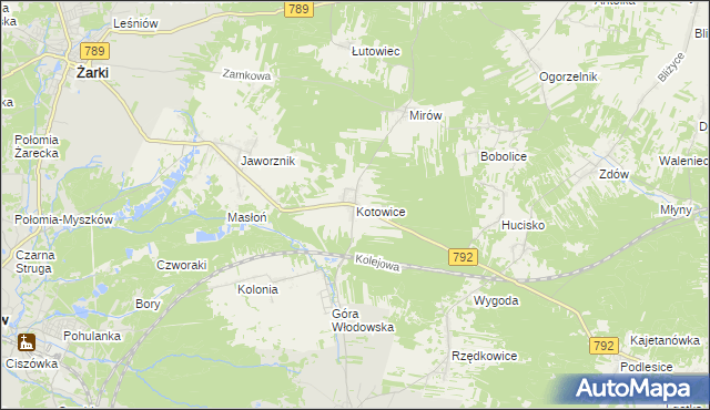 mapa Kotowice gmina Żarki, Kotowice gmina Żarki na mapie Targeo