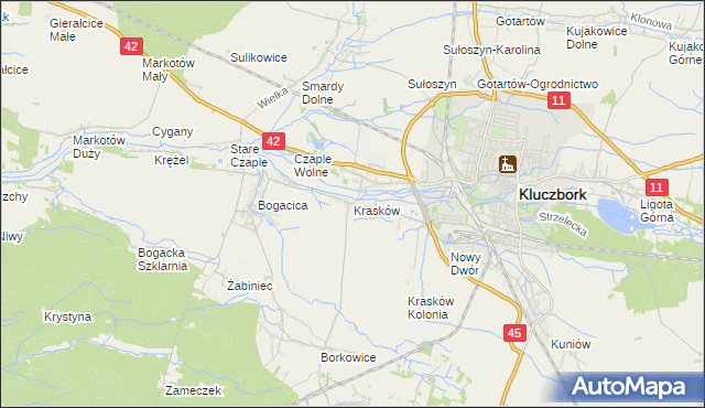 mapa Krasków gmina Kluczbork, Krasków gmina Kluczbork na mapie Targeo