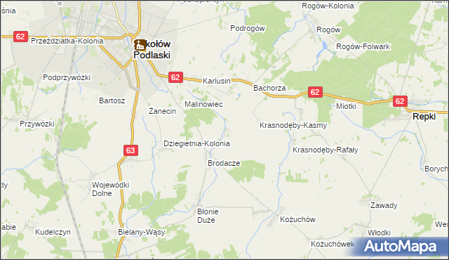 mapa Krasnodęby-Sypytki, Krasnodęby-Sypytki na mapie Targeo
