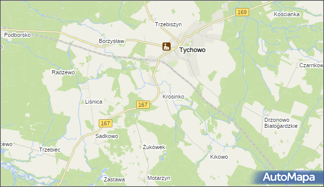 mapa Krosinko gmina Tychowo, Krosinko gmina Tychowo na mapie Targeo