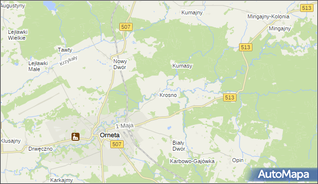 mapa Krosno gmina Orneta, Krosno gmina Orneta na mapie Targeo