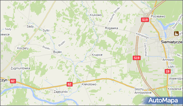 mapa Krupice gmina Siemiatycze, Krupice gmina Siemiatycze na mapie Targeo