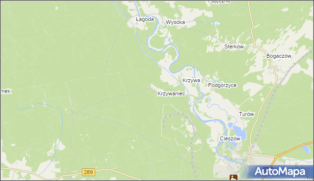 mapa Krzywaniec gmina Nowogród Bobrzański, Krzywaniec gmina Nowogród Bobrzański na mapie Targeo