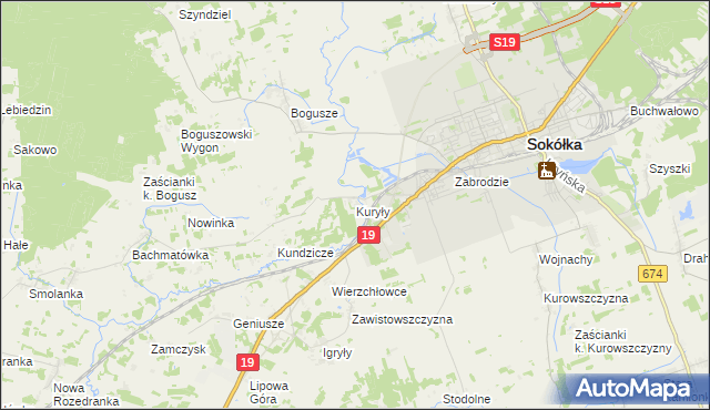 mapa Kuryły gmina Sokółka, Kuryły gmina Sokółka na mapie Targeo
