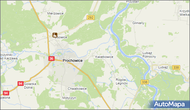 mapa Kwiatkowice gmina Prochowice, Kwiatkowice gmina Prochowice na mapie Targeo