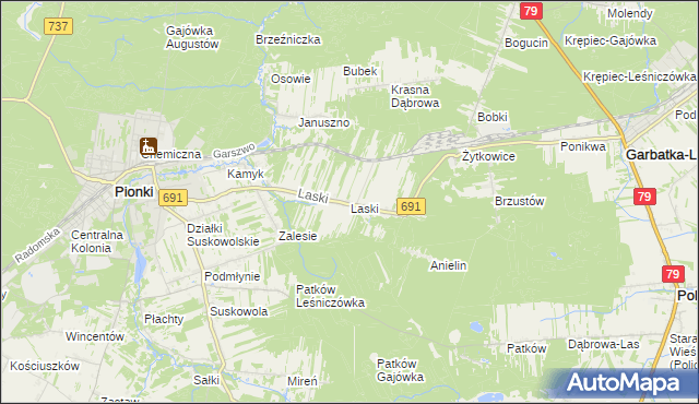 mapa Laski gmina Pionki, Laski gmina Pionki na mapie Targeo