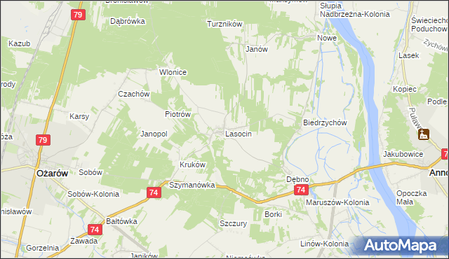 mapa Lasocin gmina Ożarów, Lasocin gmina Ożarów na mapie Targeo