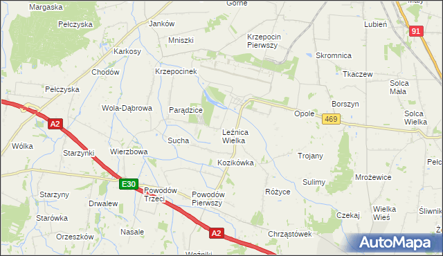 mapa Leźnica Wielka, Leźnica Wielka na mapie Targeo