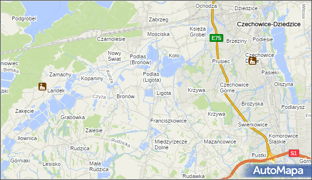 mapa Ligota gmina Czechowice-Dziedzice, Ligota gmina Czechowice-Dziedzice na mapie Targeo