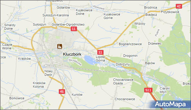 mapa Ligota Górna gmina Kluczbork, Ligota Górna gmina Kluczbork na mapie Targeo