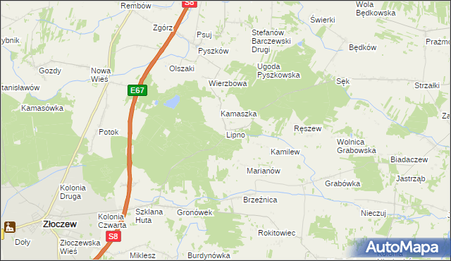 mapa Lipno gmina Brzeźnio, Lipno gmina Brzeźnio na mapie Targeo