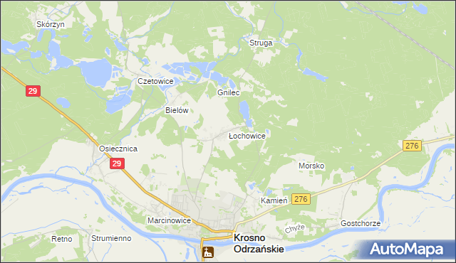 mapa Łochowice gmina Krosno Odrzańskie, Łochowice gmina Krosno Odrzańskie na mapie Targeo