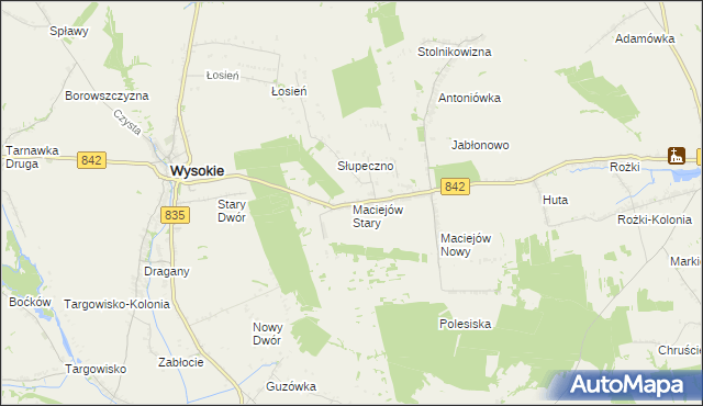 mapa Maciejów Stary gmina Wysokie, Maciejów Stary gmina Wysokie na mapie Targeo