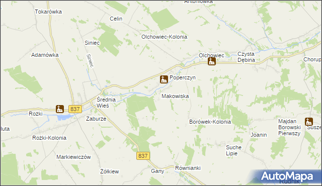 mapa Makowiska gmina Żółkiewka, Makowiska gmina Żółkiewka na mapie Targeo