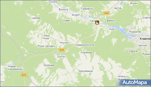 mapa Malewszczyzna gmina Krasnobród, Malewszczyzna gmina Krasnobród na mapie Targeo