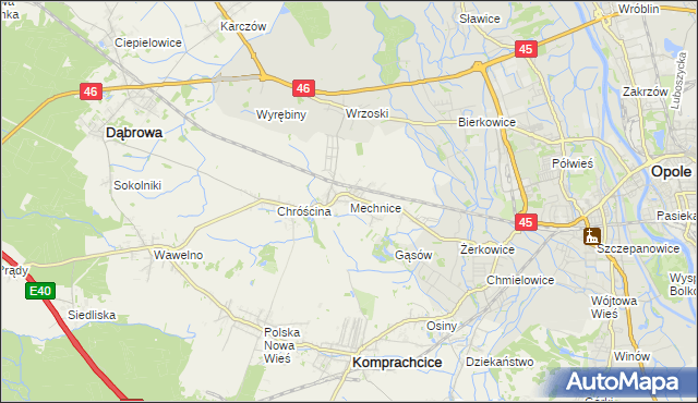 mapa Mechnice gmina Dąbrowa, Mechnice gmina Dąbrowa na mapie Targeo