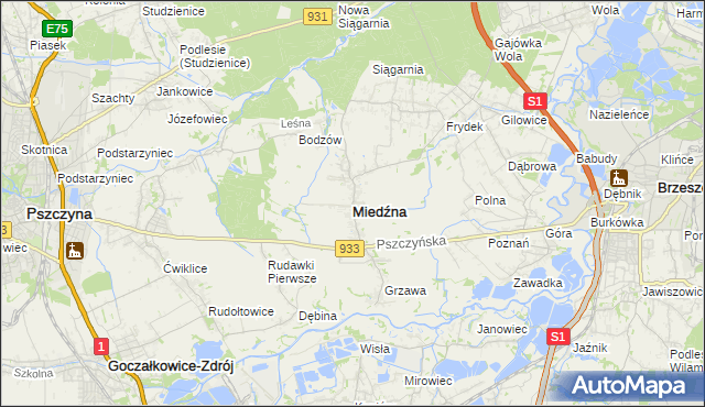 mapa Miedźna, Miedźna na mapie Targeo