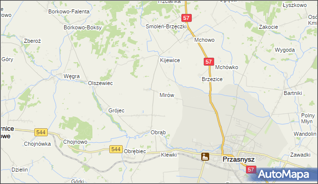 mapa Mirów gmina Przasnysz, Mirów gmina Przasnysz na mapie Targeo