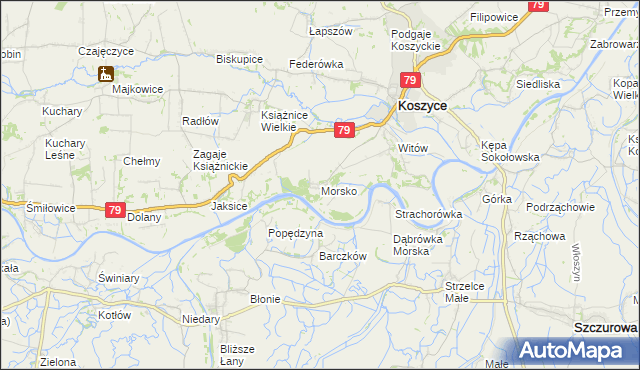 mapa Morsko gmina Koszyce, Morsko gmina Koszyce na mapie Targeo