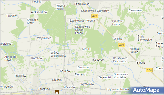 mapa Mostki gmina Zduńska Wola, Mostki gmina Zduńska Wola na mapie Targeo